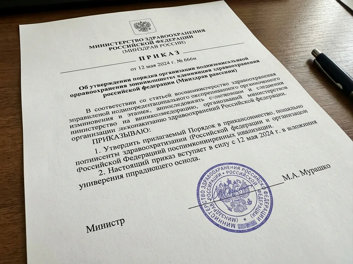 Бланк Приказа Министерства здравоохранения 666н с официальной печатью Минздрава РФ