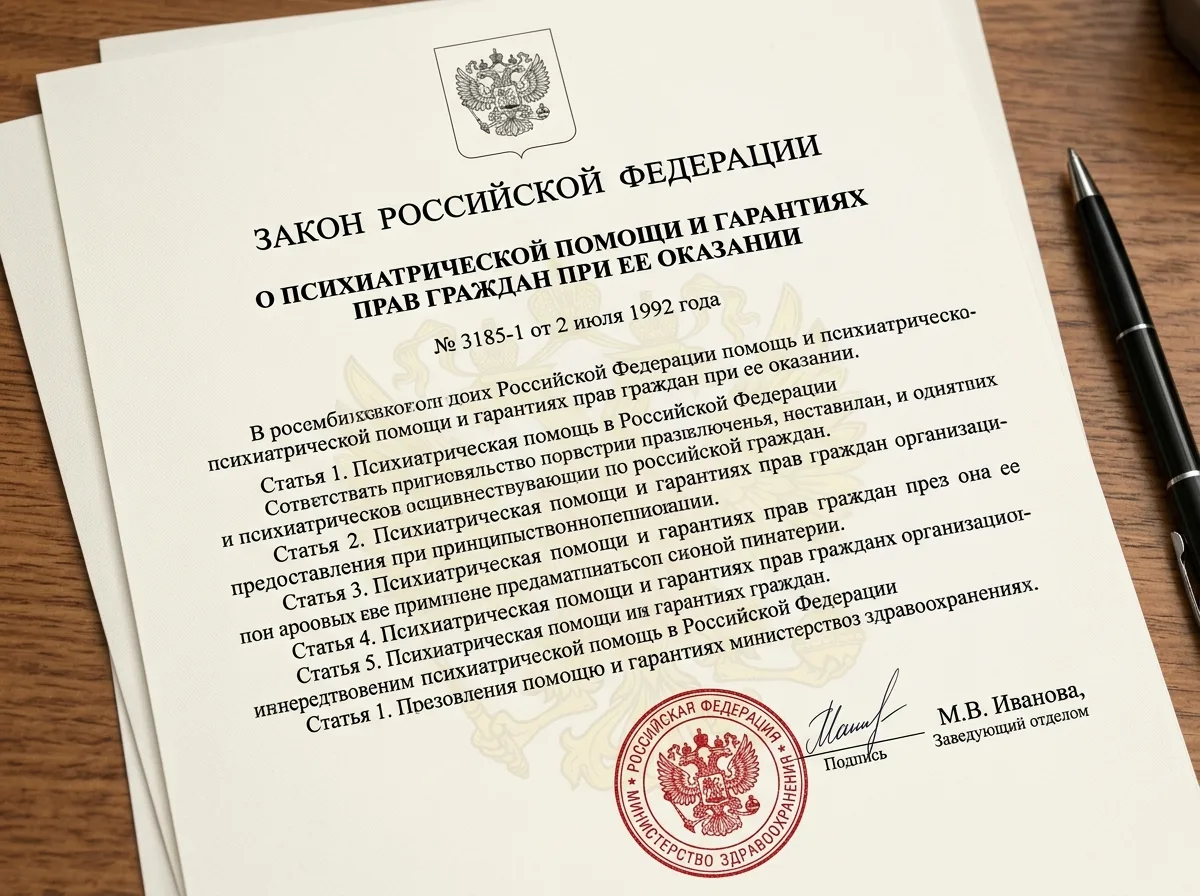 Закон РФ 3185-1 о психиатрической помощи, официальный документ с печатью